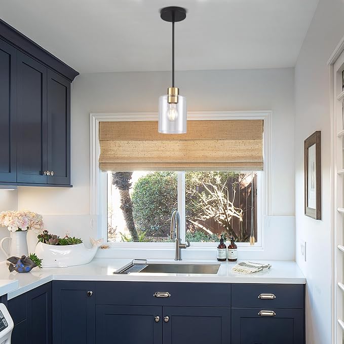 Black Brass Pendant Lights Kitchen Island - Clear Glass Pendant Light Fixture Multiple Stems Rods 3 Units 12 Inch 3 Units 4 Inch (1 Pack Black Brass Downrod) - Image 2