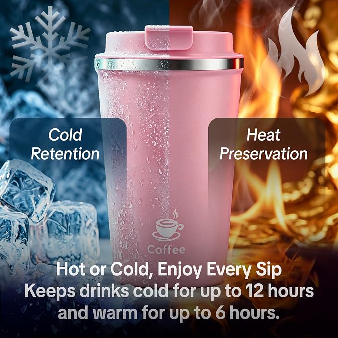17oz Travel Coffee Mug ,Leakproof Vacuum Coffee Cup Insulated Tumbler | 304 Stainless Steel, Double-Wall Vacuum Insulated, Leakproof, Fits Hot & Cold Drinks Car Cup Holders, Travel, Office - Image 8