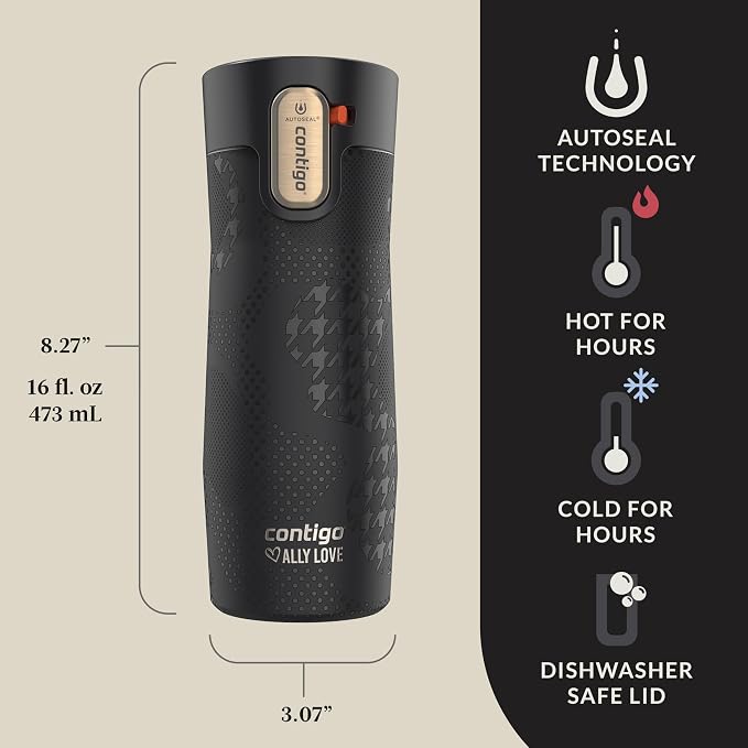 Contigo x Ally Love Stainless Steel Vacuum-Insulated Travel Mug with Autoseal and Easy Clean Lid, Spill-proof, Keeps Drinks cold 24 hrs & hot for 11 hrs, BPA Free, 16oz., West Loop 3.0, Licorice - Image 3