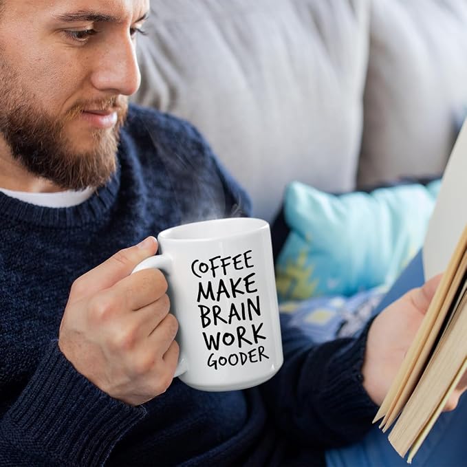 Veracco Coffee Make Brain Work Gooder Mug Funny Coffee Lover Gift Humorous Idea Family Friends Birthday Presents Sarcastic Office Berserk Tea Cup Caffeine Addict Brain Booster Gooder Vibes - Image 3