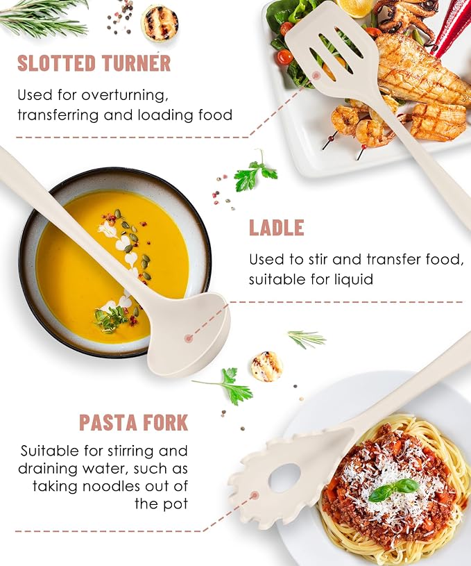 Khaki Kitchen Utensils Set-12 Pieces Silicone Cooking Utensils Set | Dishwasher Safe 392°F Heat Resistant Spatula Set Kitchen Utensil Set for Nonstick Cookware,Best Kitchen Tools with Holder - Image 6