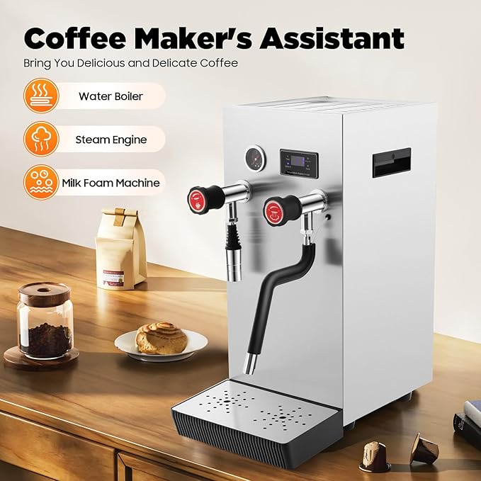 Commercial Milk Frother, 2.1Gal Automatic Steam Milk Foam Machine with LED Display, Multi Purpose Boiling Water Frothing Machine, Electric Steam Milk Foam Maker for Home, Coffee Shop, Milk Tea Shop