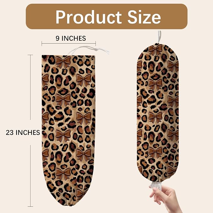 Leopard Print Plastic Bag Holder Dispenser, Plastic Grocery Bag Organizer & Wall Mount Paper Trash Bags Saver Storage for Kitchen Home Pantry Decor, Kitchen Decor Shopping Bags Storage Dispenser - Image 2