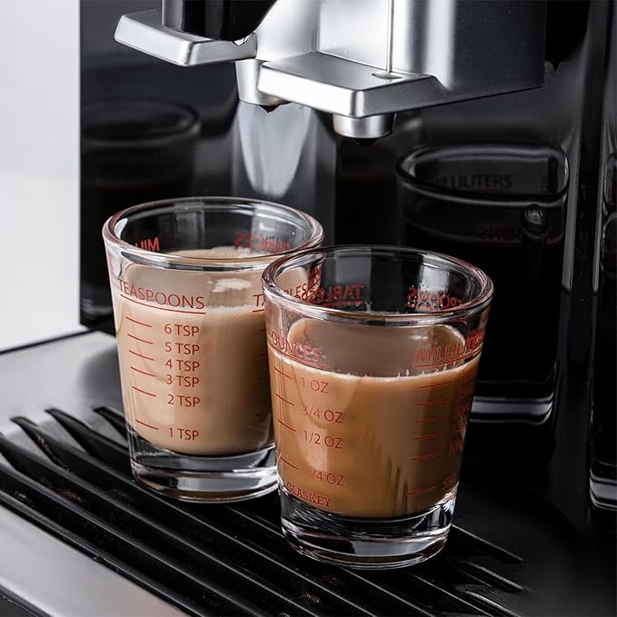 GLASKEY 2 Pack Shot Glasses Measuring Cup,Espresso Shot Glass with 4 Kind of Scale (OZ/ML/TSP/TBSP),Dishwasher Safe,Perfect for Coffee,Cocktails and Kitchen Use (Red)