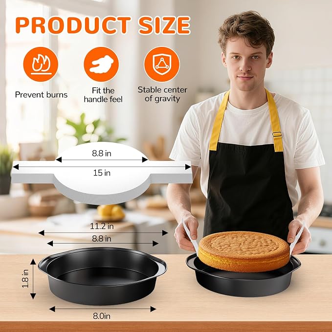 9 Inch Round Cake Pan with Handle, 3PCS Nonstick Cake Pans with 100 PCS Parchment Paper - Image 2
