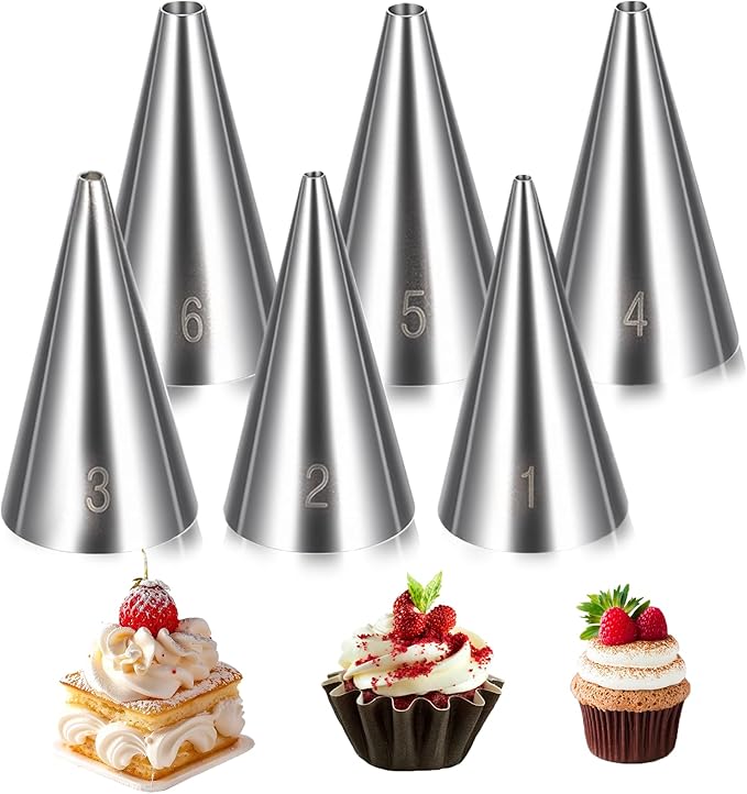6 Pcs Round Piping Tips Set, Stainless Steel Icing Tips Cupcake Frosting Nozzles Small Cake Decorating Piping Tip Cake Writing Icing Tool Pastry Dispensers Supplies for Baking Cookies Puff Cream