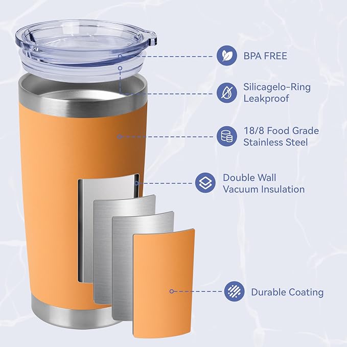 HASLE OUTFITTERS 20oz Stainless Steel Tumblers Bulk, Insulated Travel Cup with Lid, Double Wall Vacuum Coffee Mug for Cold & Hot Drinks 4 Pack, Orange - Image 2