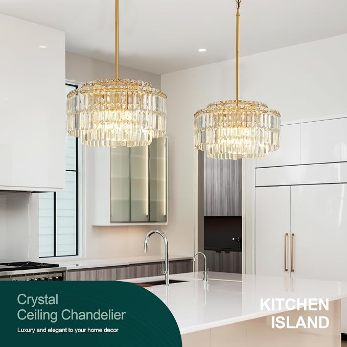 Modern 17.6“ Gold Crystal Chandelier Ceiling Light Fixtures for Dining Room Luxury Glam 8-Light Crystal Chandeliers Lighting for Bedroom Entryway Hallway Living Room Kitchen Island Foyer - Image 4