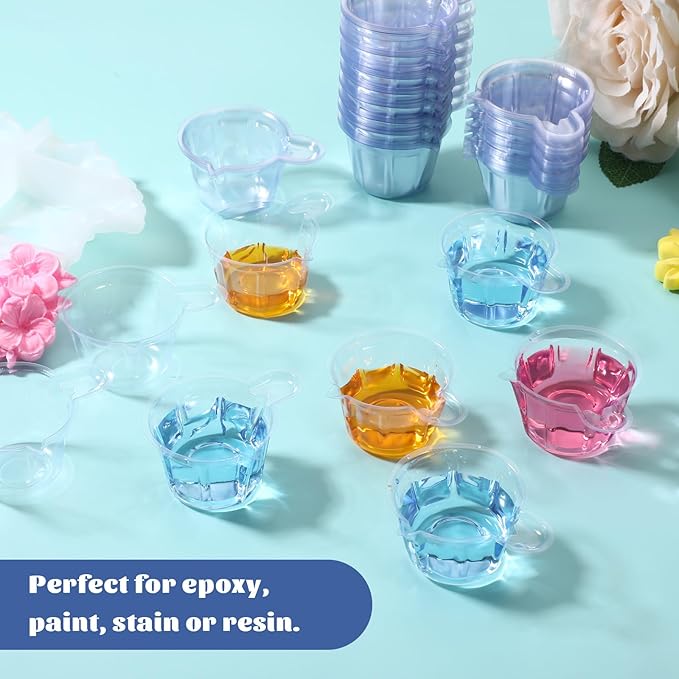 150 Pcs 40ml Disposable Plastic Measuring Cups, Clear Mixing Cups Multipurpose Dispensing Cup for Paint, Stain, Jewelry Making and DIY Crafts