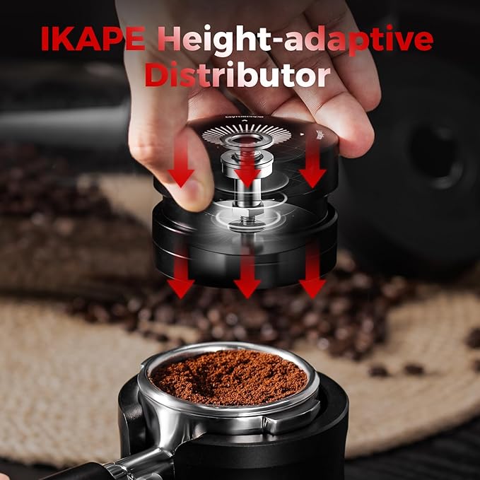 IKAPE 58.35MM Espresso Coffee Distributor, Coffee Dual-Bearing & High-Speed Distribution Tools, Adaptive Height Coffee Tamper Leveler for Over 58mm Portafilters