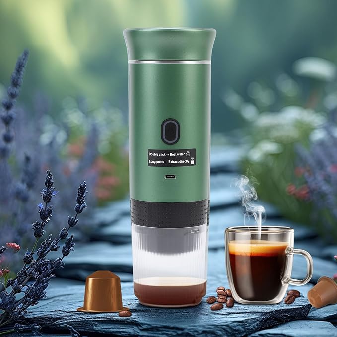 Zunate Portable Capsules Coffee Maker with 20 Bar Pump, 3 in 1 Automatic 72W Ground Coffee Machine for Travel Home Office with 120ML Cup, Gray (Green) - Image 5