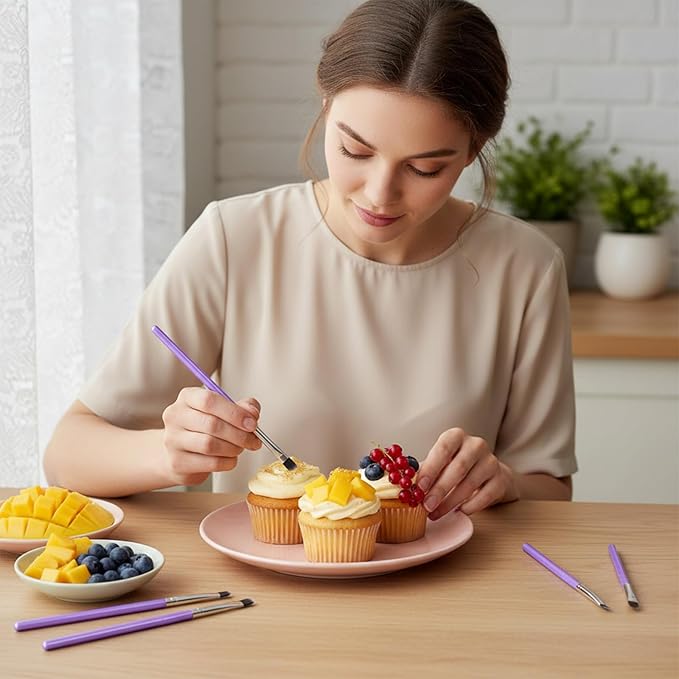 10 Pcs Cake Decorating Brushes Set Food Safe Paint Brushes Food Fondant Tools Chocolate Sugar Cookie Candy Cake Pastry Brush for Dusting Edible Glitter and Painting with Edible Color on Treats