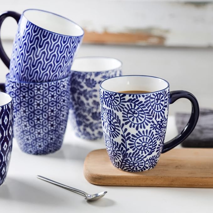 Selamica Ceramic Coffee Mugs Set of 4 with Handle, 16 OZ Large Coffee Cups for Cappuccino, Tea, Mocha, Cocoa, Dishwasher Microwave Safe, Vintage Blue - Image 2