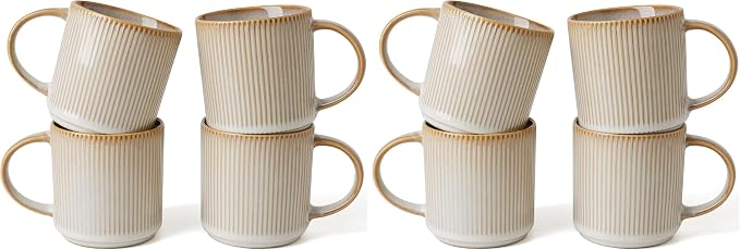 famiware Coffee Mug Set for 4, Star 12 oz Catering Mugs Cup Set with Handle for Coffee, Tea, Cocoa, Milk - Ceramic Stoneware Drinkware Set, Cappuccino White (Pack of 2) by Famiware