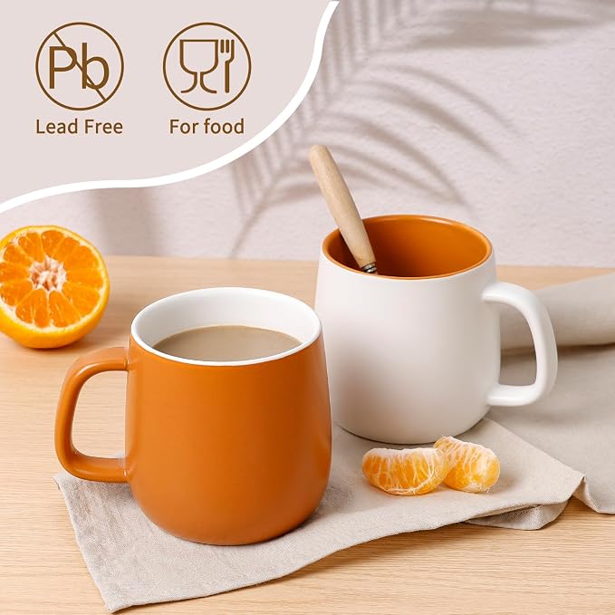 Ceramic Mug Set Porcelain Coffee Cups Set, Special Glaze Tea Cups Mug with Handle for Tea Latte Coffee Milk, Microwave Dishwasher Safe (White and Maple Brown) - Image 3