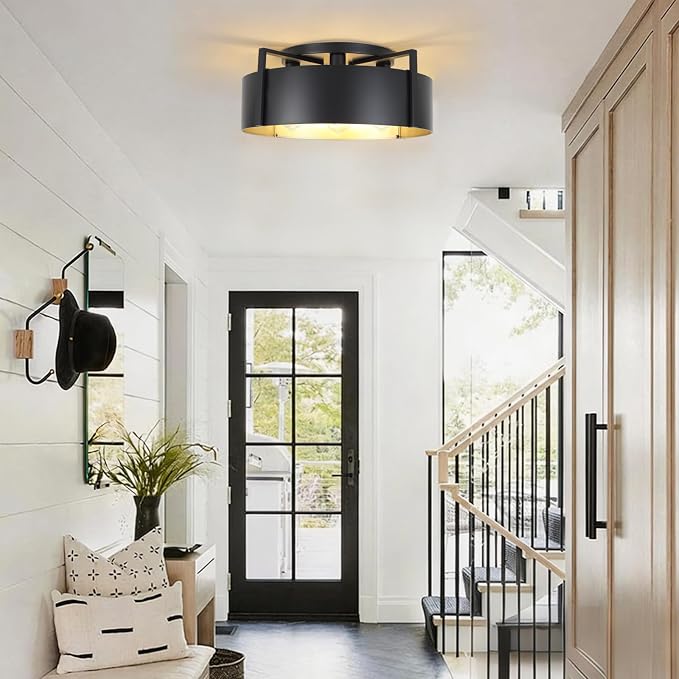 20'' Black Semi Flush Mount Ceiling Light, Modern Farmhouse Hallway Entryway Light Fixtures, 4-Light Rustic Foyer Lighting Fixtures Ceiling Lights for Kitchen Island Bedroom Dining Room - Image 7