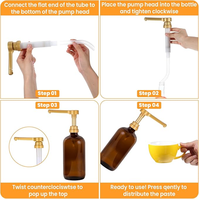 4 Pcs Gold Sauce Pump Dispenser for 64 Oz Bottles, 15CC Reusable Coffee Syrup Pump Large Coffee Syrup Dispenser for Vanilla Chocolate Sauces