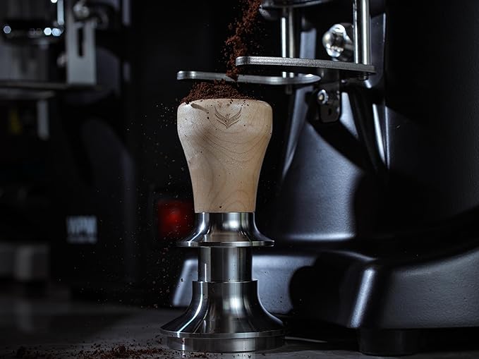 Spring Loaded 54mm Espresso Tamper Compatible With Breville Machines Maple Handle, Auto-Leveling Calibrated With Stainless Steel Ripple Base 30LB Coffee Tamper
