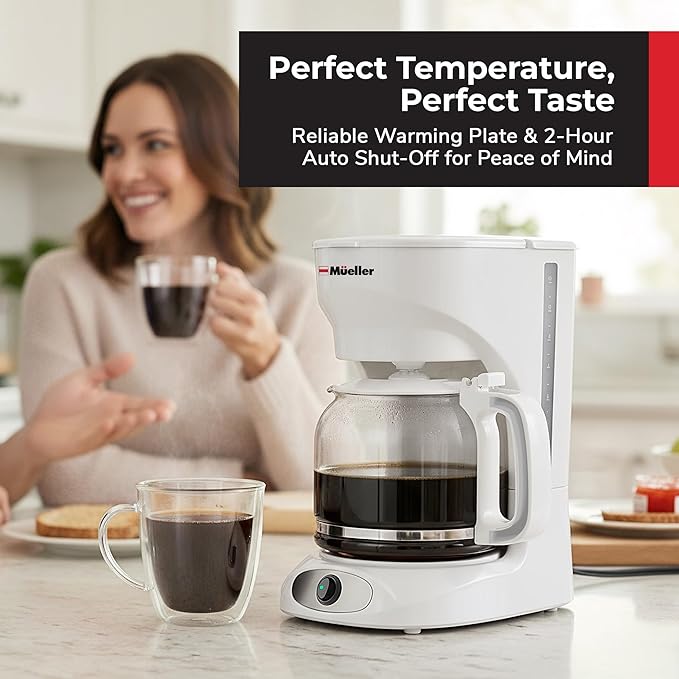 MUELLER HOME 12-Cup White Coffee Maker | Borosilicate Carafe, Auto-Off, Reusable Filter, Anti-Drip, Keep-Warm Function - Image 3