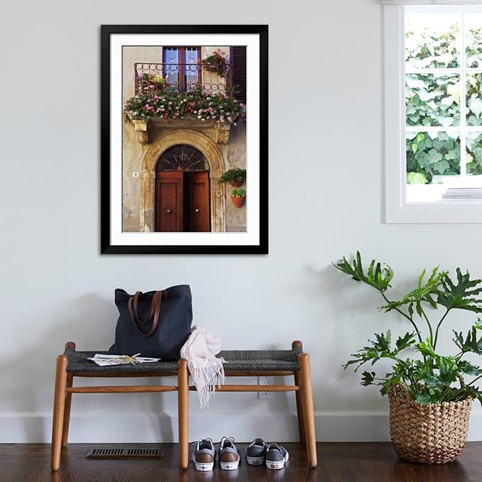 ART.COM Wall Photo Balcony Flowers and Doorway in Pienza Tuscany Italy on Black Frame by Julian Castle, 32" x 44" - Image 3