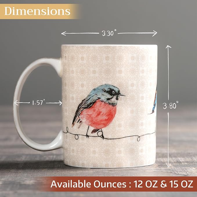 Maison d' Hermine Coffee Mug with Handles Tea Cups (15 Ounce, Pack of 1) | Fine Bone China Coffee Mugs for Hot Beverages Cappuccino Latte Home Restaurant Hotel Spring Summer -Birdies on Wire - Robin - Image 4