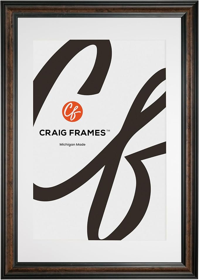 Craig Frames 24x36 Walnut Wood Picture Frame with Mat, Matted to 20x30 | Shatter resistant acrylic, white mat included, gallery wall decor, made in the USA by CraigFrames