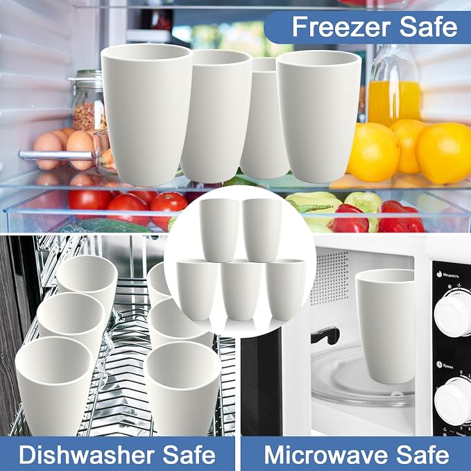 Drinking Glasses 20 OZ, Wheat Straw Cups Set of 6 | Alternatives to Plastic Cups Reusable, Large Water Cups, Dishwasher & Microwave Safe Cup Sets for Kitchen, Party, Camping - White - Image 5