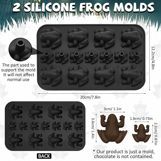 Tessco for you 2 Pieces Silicone Frog Chocolate Mold Halloween Candy Frog Shaped Passover Jelly Ice Tray Fun Gummy Animal Mold for Birthday Wizard Party Cake Decoration Kitchen Gift (Black)