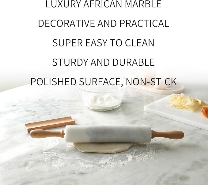Marble Rolling Pin, Non-Stick African Stone Polished Dough Roller, Pasta, Dumpling, Ravioli, Fondant, Pie Crust, Kitchen Baking Pastry Tools - Image 3