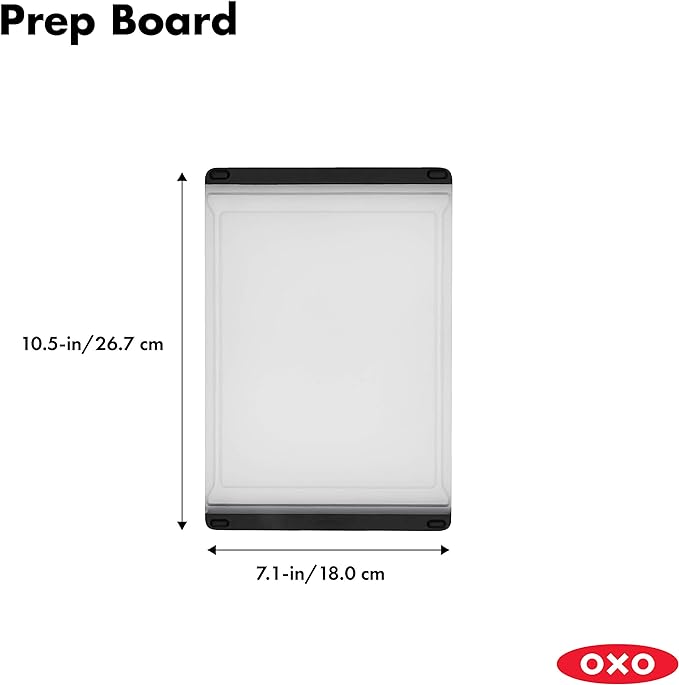 OXO Good Grips Plastic Prep Cutting Board | Compact size, double-sided surface, smooth edges for grabbing, drip catcher, non-slip feet - Image 2