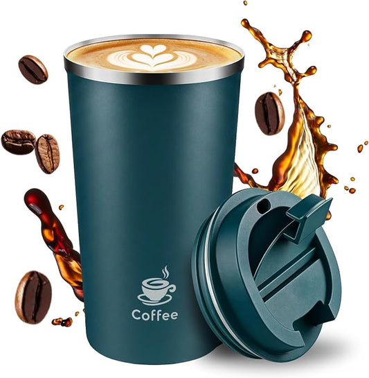 17oz Travel Coffee Mug ,Leakproof Vacuum Coffee Cup Insulated Tumbler | 304 Stainless Steel, Double-Wall Vacuum Insulated, Leakproof, Fits Hot & Cold Drinks Car Cup Holders, Travel, Office by Unknown