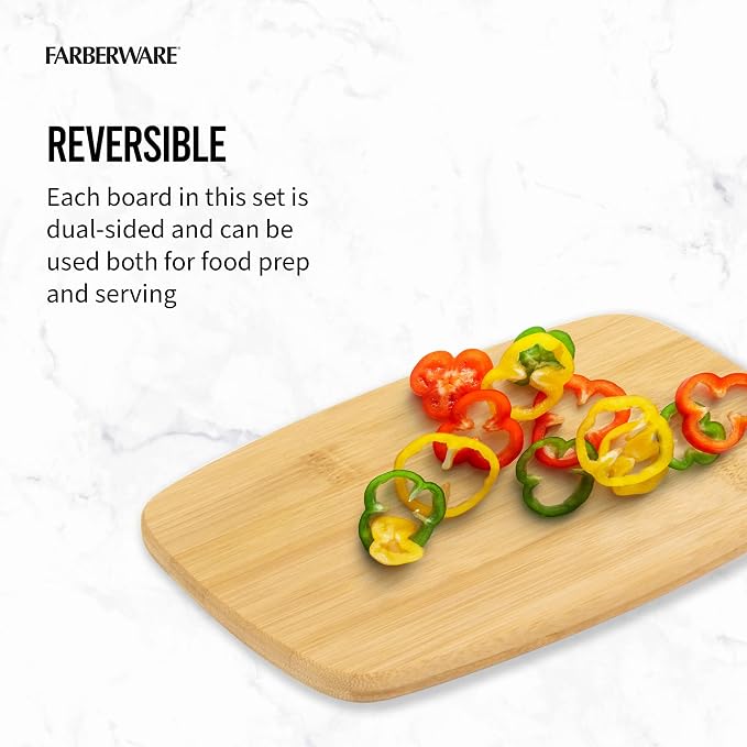Farberware 4-Piece Bamboo Cutting Board Set - Reversible Boards for Chopping, Slicing, Charcuterie and Meal Prep - Kitchen Essential, Housewarming or Back-to-School Gift (Pack of 4) - Image 5