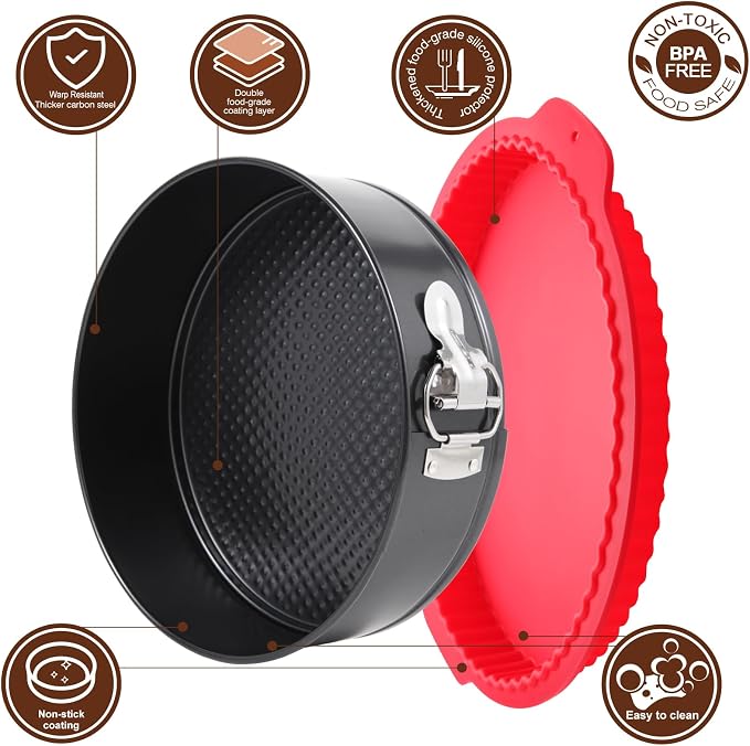 4-7-9-10 Inch Non-stick Springform Cheesecake Pan Set of 4 | Food Grade, FDA Food Contact Safe, Non-Stick, Dishwasher Safe, Removable Bottom, Comes with Silicone Base Protector - Image 3