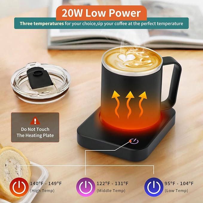 VOBAGA Coffee Mug Warmer Set with Auto Shut Off, 15 oz Coffee Mug Gift Set & 3 Temperature Settings Home Office Desk Accessories Valentine's Day Gift - Image 4