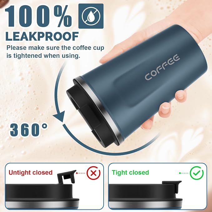 MOMSIV 12oz Travel Coffee Mug, Insulated Coffee Cup with Leakproof Lid | 6-Hour Heat Retention, 360°Leak proof, Vacuum Stainless Steel Double Walled, BPA-free, Reusable And To Go Coffee Mug - Image 4