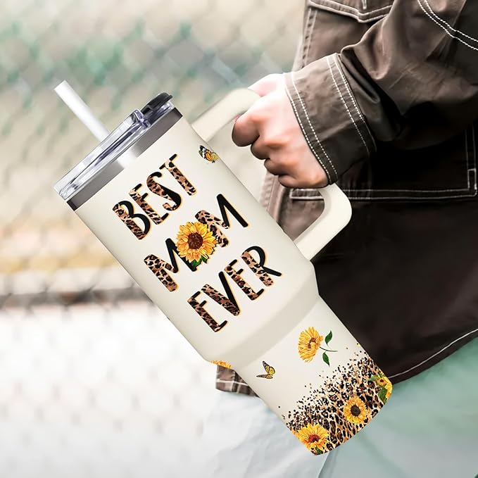 Best Mom Ever Gifts - Mothers Day Gift For Mom from Daughter, Son, Kids - Birthday, Christmas Gifts Idea For Mother, Mom, Wife - Tumbler With Handle 40oz