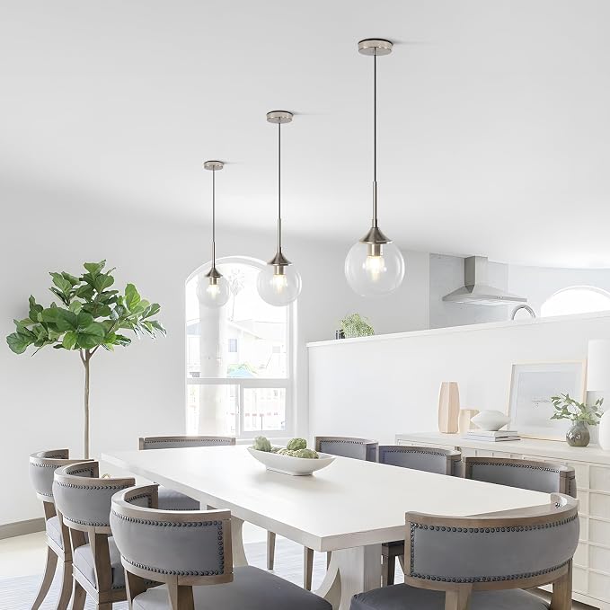 KCO Lighting 7.1” Glass Globe Pendant Light Brushed Nickel Ceiling Light Fixture Mid Century Modern Pendant Lights Kitchen Island Small Bubble Glass Pendant Light - Image 7