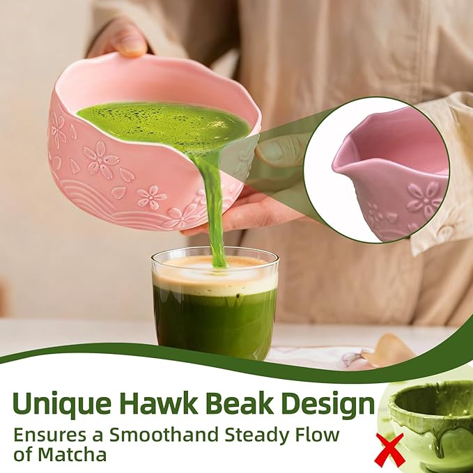 Matcha Whisk Set, Pink Matcha Set, Ceramic Matcha Kit, Matcha Tea Set Includes Matcha Bowl, Matcha Whisk, Matcha Whisk Holder, Bamboo Scoop, Powder Sifter - 7 Pcs Matcha Set Christmas Gifts for Women