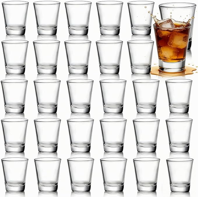 Tebery 30 Pcs 60ml Shot Glasses, 2oz Heavy Base Shot Glasses Sets, Round Glassware Shot Glass, Clear Glass for Vodka, Whiskey, Tequila, Espresso, Liquor by Tebery