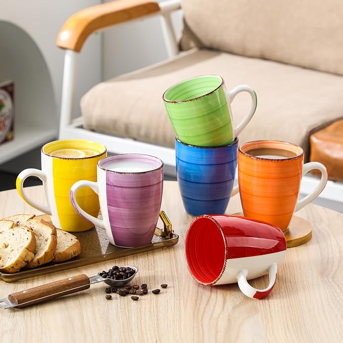 vancasso Bonita 16 Oz Large Coffee Mugs Set of 6, Ceramic Coffee Cups for Cappuccino, Latte, Tea, Cocoa, Warm Color - Image 6