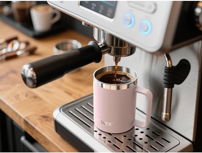 TILUCK 12 oz Insulated Coffee Mug with Lid and Handle | BPA-Free Lid, Double-Wall Vacuum Insulation, Stainless Steel Coffee Cup, Dishwasher Safe Mug for Hot & Cold Drinks, LightPink - Image 3