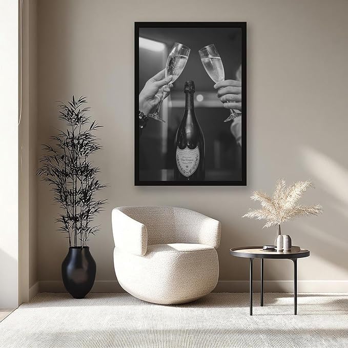 Champagne Cheers, Celebration , Two Glasses Cheers, Black And White , Alcohol Poster, Retro Party Wall Decor Canvas Poster Bedroom Decor Sports Landscape Office Room Decor Gift Black Frame 12x18in(30x - Image 6