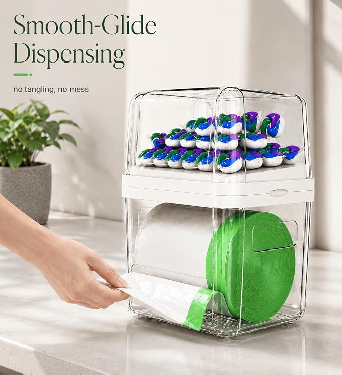 Trash Bag Dispenser & Dishwasher Pods Organizer, Clear Acrylic Garbage Bag Holder Under Sink Organizer With Removable Lid, Laundry Pods Container for Kitchen Pantry Laundry Room (3IN1 Dispenser) - Image 3