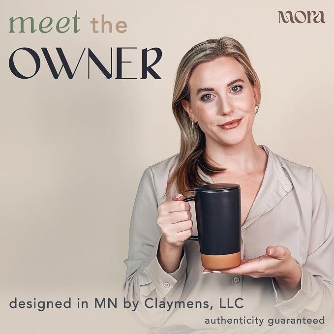 Mora Ceramics Large Tea Mug with Loose Leaf Infuser and Ceramic Lid, 18 oz, Portable, Microwave, Dishwasher Safe, Tall Coffee Cup - Rustic Matte Ceramic Glaze, Modern Herbal Tea Strainer, Nightwaves - Image 4