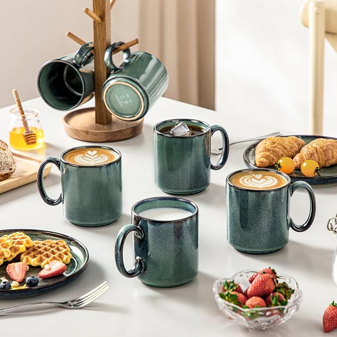 vancasso STARRY Ceramic Coffee Mugs Set of 6, 16 Oz Large Coffee Cups for Latte, Cappuccino, Tea & Hot Cocoa, Artisan Modern Style for Coffee Bar, Home & Kitchen, Microwave & Dishwasher Safe, Green - Image 6
