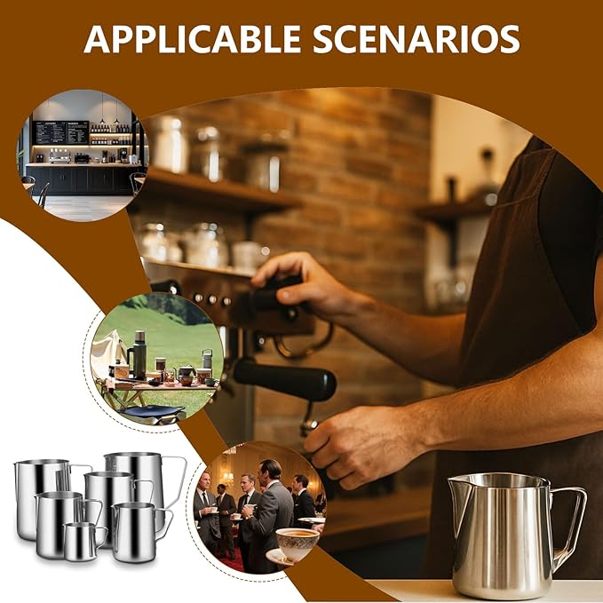 46oz Milk Frothing Pitcher with Latte Art Pen-Stainless Steel Steaming Jug for Espresso, Cappuccino & Coffee-Heat-Resistant, Dripless Spout, Measurement Scale, Dishwasher Safe (1400ml/46oz)