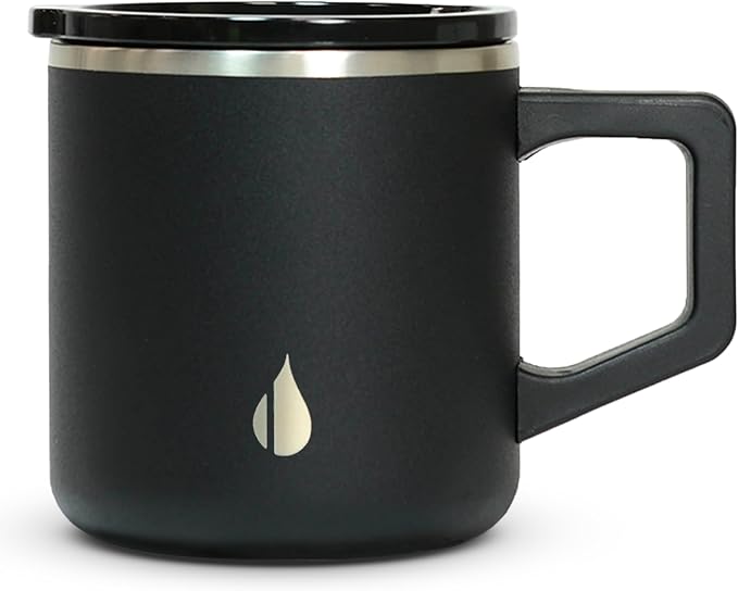 Elemental Insulated Coffee Mug - Triple-Wall Stainless Steel Summit Travel Cup for Hot and Cold Drinks - Thermal Coffee Mug with Lid and Handle for Camping, Office & Travel 12oz - Black by Elemental