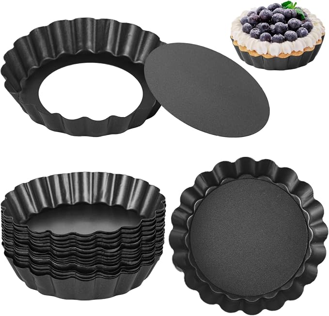 16 Pcs Mini Tart Pans, 3.9 in Round Baking Molds with Removable Bottoms, Carbon Steel Nonstick Fluted Quiche Pans, Mousse Pizza Molds, Metal Pie Pans for Desserts and Daily Baking by Unknown