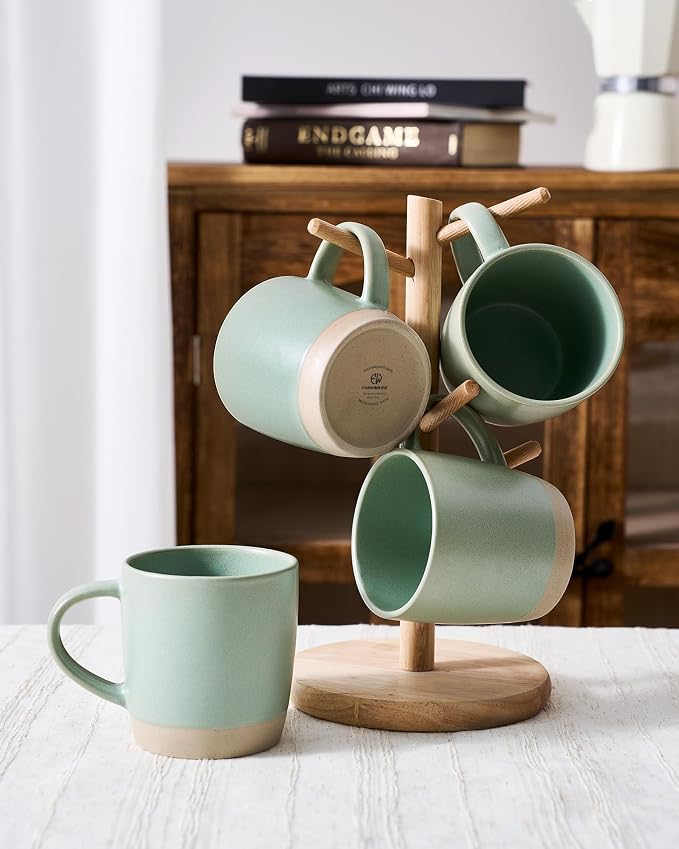 famiware Coffee Mugs Set of 8, Milkyway 13 oz Mug Set, Ceramic Cup Set with Handle for Coffee, Tea, Cocoa, Milk, Light Green - Image 7