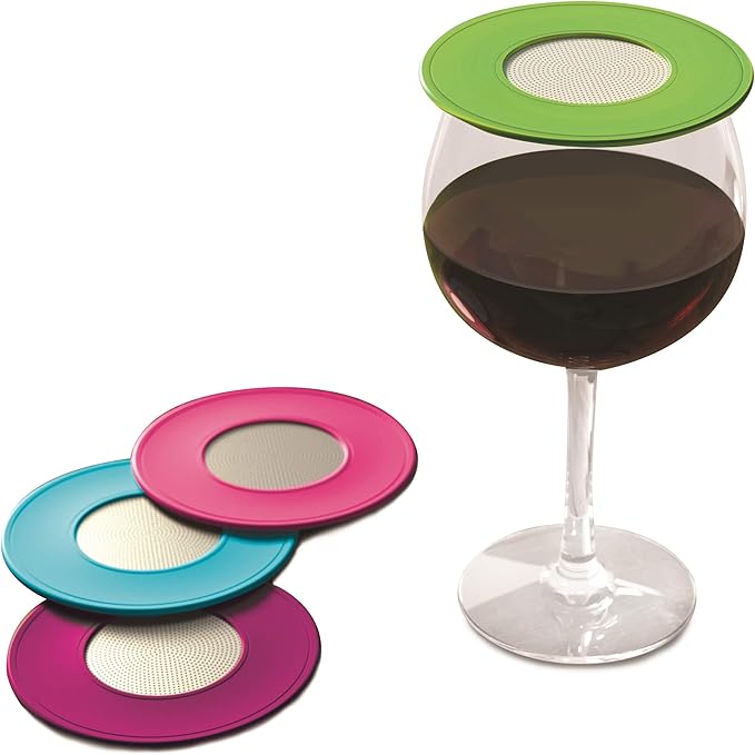 Ventilated Silicone Wine Glass Covers - Weighted Top with Screen Allows Wine to Breathe - Outdoor Covers to Keep Particles Out - BPA Free - 4pk